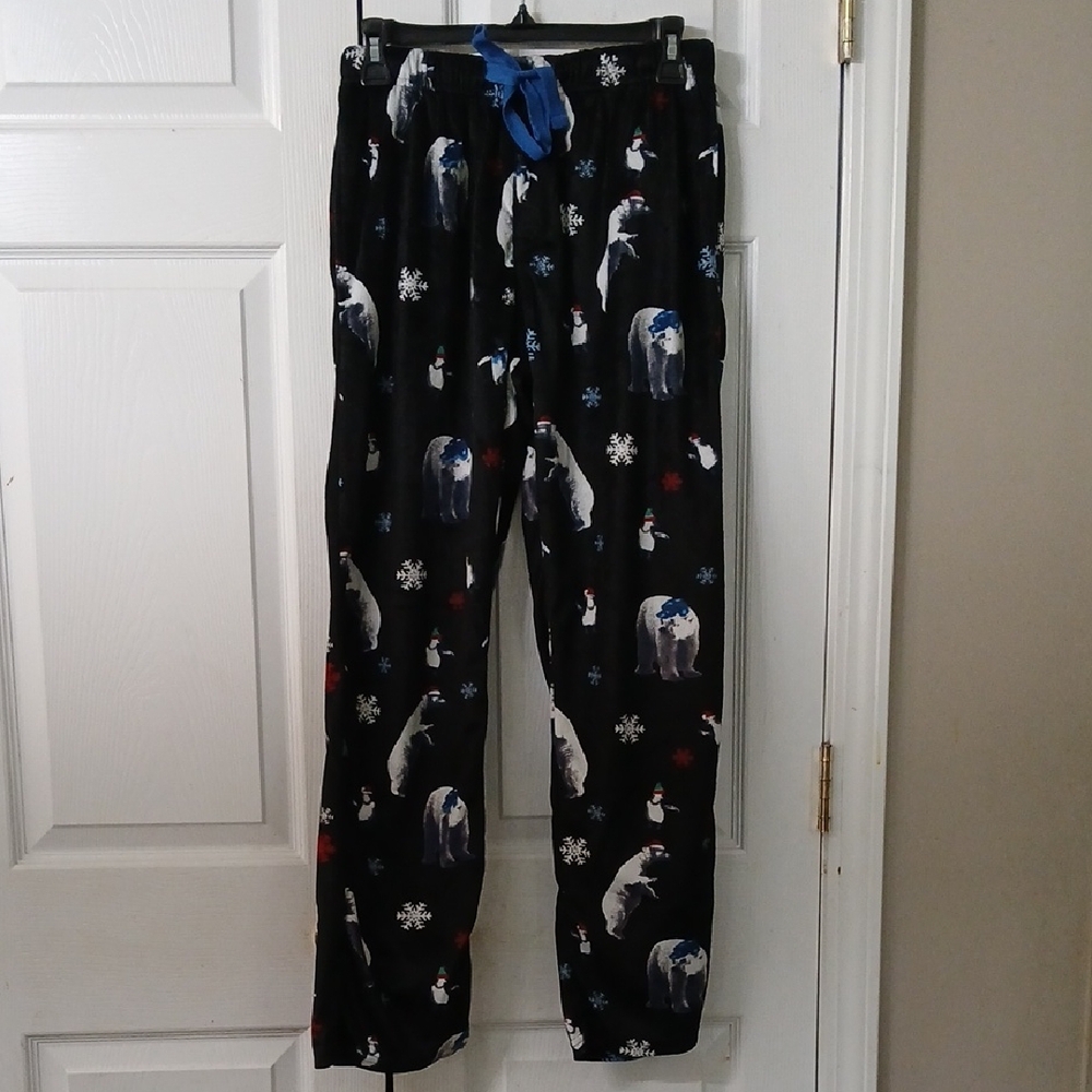 Property of Bottoms Out Unisex Black Polar Bear Pajama Lounge Pants Sz S NWOT